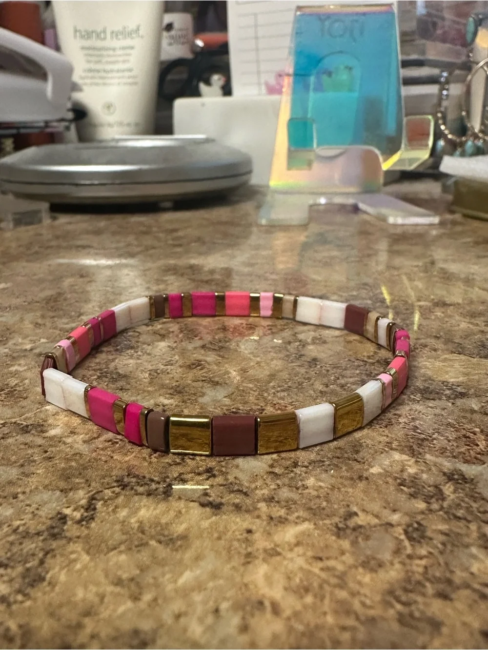 Soft Pink Tila Chiclet Bead Bracelet